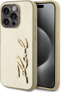 Karl Lagerfeld Wrinkled PU Signature Logo kryt pre iPhone 15 Pro, zlatý