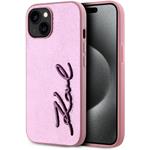 Karl Lagerfeld Wrinkled PU Signature Logo kryt pre iPhone 15, ružový