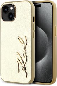 Karl Lagerfeld Wrinkled PU Signature Logo kryt pre iPhone 15, zlatý