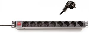 Keline 19" rozvodný panel 9x zásuvka (typ E) 2,5m čierny