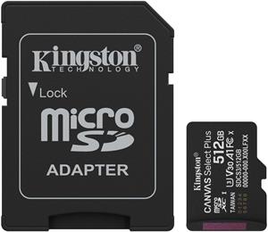 Kingston Canvas Select Plus Gen 3, microSDXC, 512 GB + adaptér