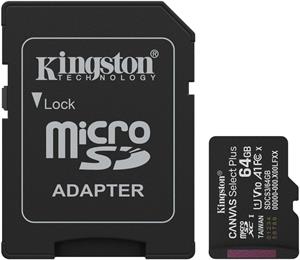 Kingston Canvas Select Plus Gen 3, microSDXC, 64 GB + adaptér