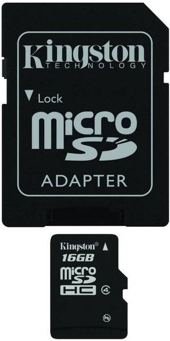 Kingston microSDHC 16GB + adaptér, Class 4