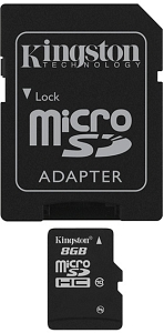 Kingston microSDHC 8GB class 10 + adaptér