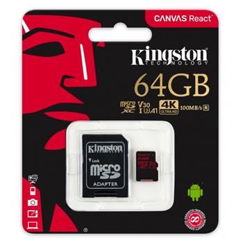 Kingston microSDXC 64GB UHS-I U3 V30 A1 + adaptér
