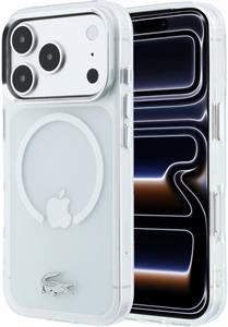 Lacoste IML Frosted Petit Pique Metal Logo MagSafe kryt pre iPhone 18 Pro, transparentný