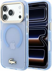 Lacoste IML Shockproof Petit Pique Gold Logo MagSafe kryt pre iPhone 18 Pro Max, modrý