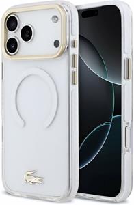 Lacoste IML Shockproof Petit Pique Gold Logo MagSafe kryt pre iPhone 18 Pro Max, transparentný