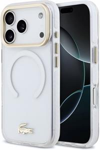 Lacoste IML Shockproof Petit Pique Gold Logo MagSafe kryt pre iPhone 18 Pro, transparentný