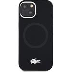 Lacoste Liquid Silicone Microfiber Silver Croc Logo MagSafe kryt pre iPhone 15, čierny