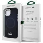 Lacoste Liquid Silicone Microfiber Silver Croc Logo MagSafe kryt pre iPhone 15, čierny