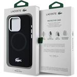 Lacoste Liquid Silicone Microfiber Silver Croc Logo MagSafe kryt pre iPhone 15 Pro, čierny