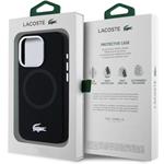 Lacoste Liquid Silicone Microfiber Silver Croc Logo MagSafe kryt pre iPhone 15 Pro Max, čierny