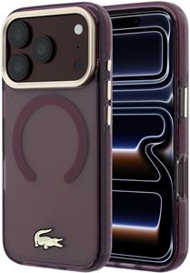 Lacoste PC/TPU Frosted Finish Gold Logo MagSafe kryt pre iPhone 18 Pro, Burgundy
