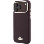 Lacoste PU Leather Champs Elysees Gold Logo MagSafe kryt pre iPhone 18 Pro, Burgundy