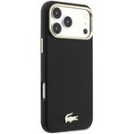 Lacoste PU Leather Champs Elysees Gold Logo MagSafe kryt pre iPhone 18 Pro, čierny