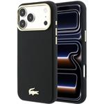 Lacoste PU Leather Champs Elysees Gold Logo MagSafe kryt pre iPhone 18 Pro, čierny