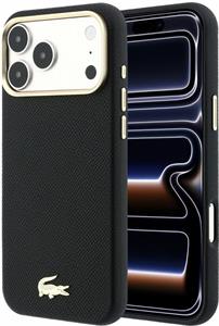 Lacoste PU Leather Champs Elysees Gold Logo MagSafe kryt pre iPhone 18 Pro, čierny
