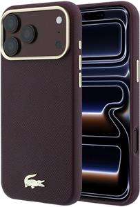 Lacoste PU Leather Champs Elysees Gold Logo MagSafe kryt pre iPhone 18 Pro Max, Burgundy