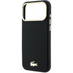 Lacoste PU Leather Champs Elysees Gold Logo MagSafe kryt pre iPhone 18 Pro Max, čierny