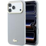 Lacoste PU Leather Champs Elysees Gold Logo MagSafe kryt pre iPhone 18 Pro Max, svetlo-sivý
