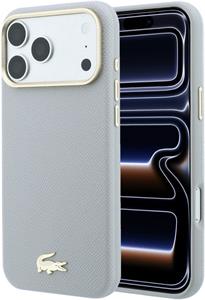 Lacoste PU Leather Champs Elysees Gold Logo MagSafe kryt pre iPhone 18 Pro Max, svetlo-sivý