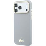 Lacoste PU Leather Champs Elysees Gold Logo MagSafe kryt pre iPhone 18 Pro, svetlo-sivý