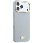 Lacoste PU Leather Champs Elysees Gold Logo MagSafe kryt pre iPhone 18 Pro, svetlo-sivý