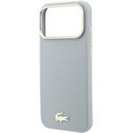 Lacoste PU Leather Champs Elysees Gold Logo MagSafe kryt pre iPhone 18 Pro, svetlo-sivý