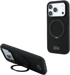 Lacoste PVC Petit Pique Semi Wrap Ring Stand MagSafe kryt pre iPhone 18 Pro, čierny