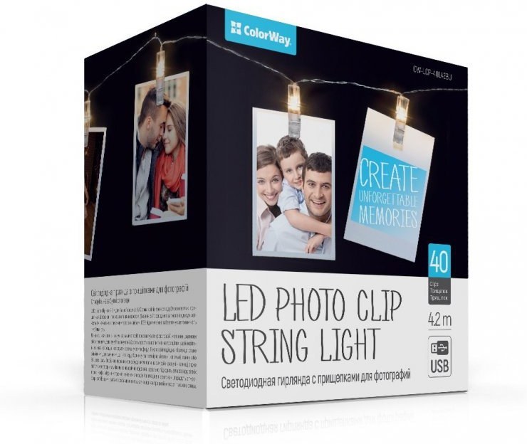 LED foto reťaz ?olorWay so štipcami, 4.2m, 40led, USB (CW-LCP-40L42BU)