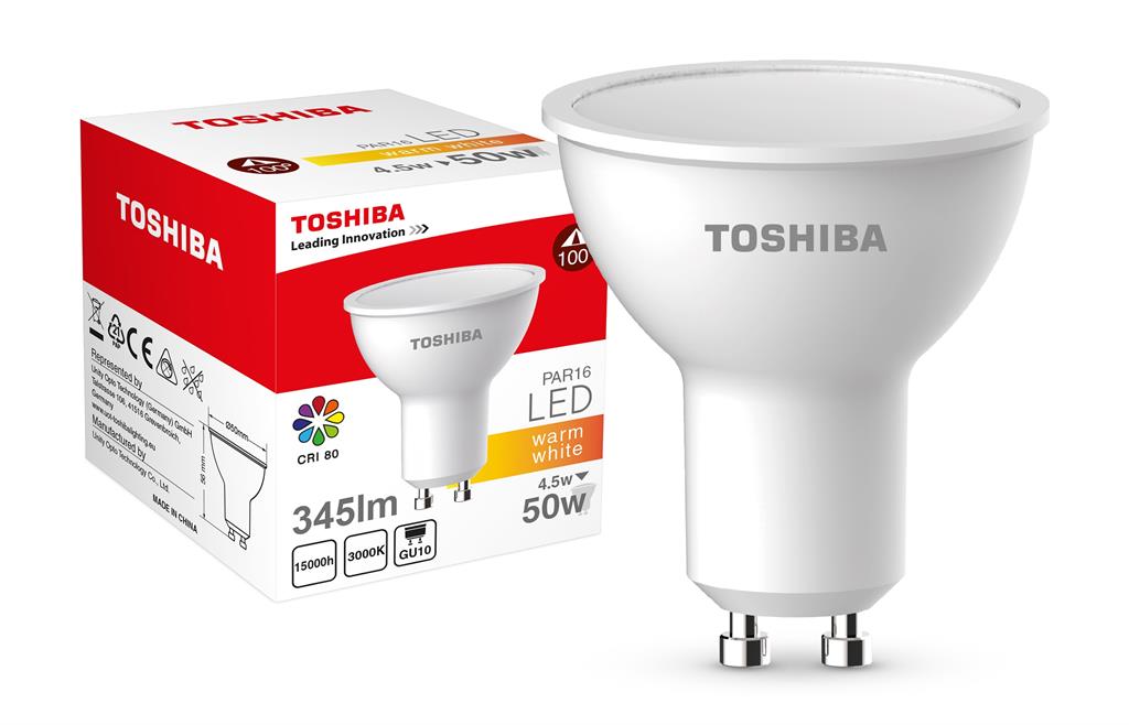 LED Lamp TOSHIBA PAR16 | 4,5W (50W) 345Lm 3000K 80Ra ND 120D GU10