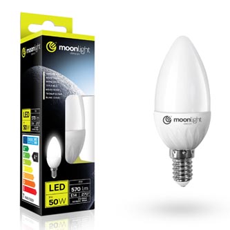 LED žiarovka Moonlight E14, 220-240V, 5W, 405lm, 6000k, studená, 25000h, 2835, 37mm/100mm