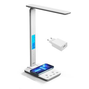 LEDITOU - Energy-saving LED desk lamp with 15W QI wireless charger. Illuminated alarm clock with °C/°F thermometer, 3 light colors