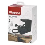 Legrand predlžovací kábel 1,5 m / 4 zásuvky / s USB / čierná / PVC / 1,5 mm2