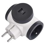 LEGRAND Revolution Rozbočovač 2x 230V, 1x USB-A + USB-C, bielosivý, otočný