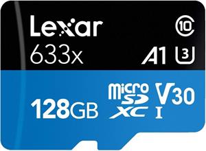 Lexar High-Performance 633x, microSDXC, 128 GB + SD adaptér