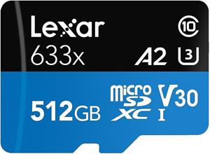 Lexar High-Performance 633x, microSDXC, 512 GB + SD adaptér
