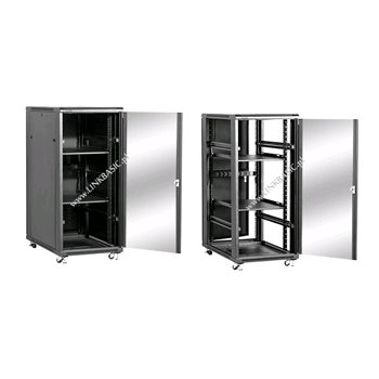 Linkbasic stojace skrine 27U 600x800mm - čierna (presklené dvere)