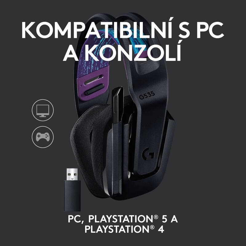Logitech G535 LIGHTSPEED Wireless Gaming Headset - Lichtgewicht headset voor op het oor, flip to mute microfoon, batterijduur van 33 uur, compatibel met PS5, PS4, PC, oplaadbaar via USB-C-Zwart/Blauw