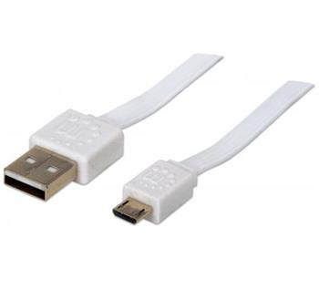 Manhattan Flat Micro-USB Cable, plochý, bílý