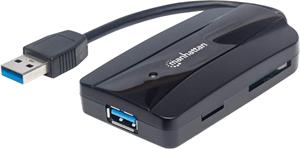 Manhattan SuperSpeed USB 3.0 Hub & čítačka kariet, 3 porty, čierna