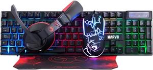 Marvo CM409 EN, sada klávesnice s hernou myšou, podložkou a slúchadlami, US, herná, membránová, drôtová (USB), čierna