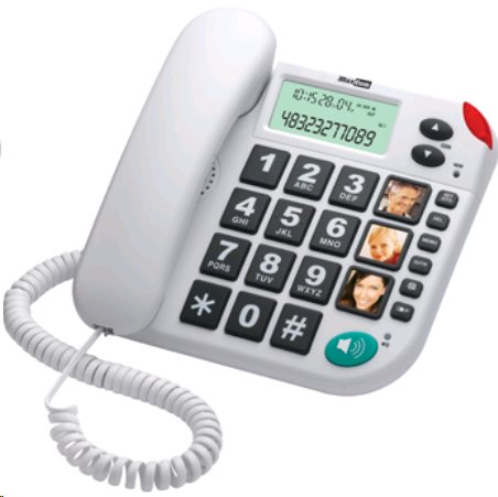 MaxCom KXT480BB drôtový telefón, veľký displej, veľké tlačidlá, handsfree, biely