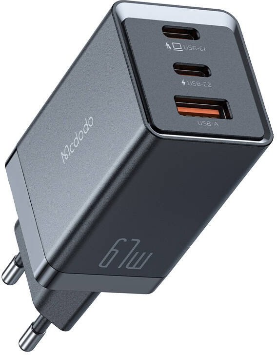 Mcdodo GaN rýchlo nabíjačka 2x USB-C, 1x USB, 67W, čierna