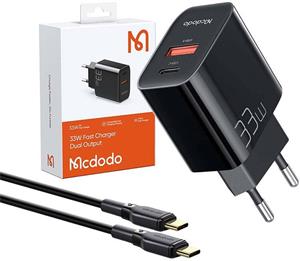 Mcdodo rýchlo nabíjačka, USB + USB-C, 33 W + kábel USB-C (čierna)