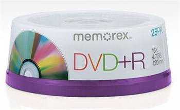 Média DVD+R Memorex 4.7GB 16x, CakeBox, 25-pack