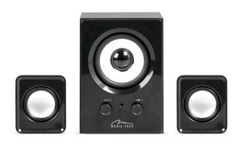 Media-Tech TUMBA 2.1 stereo reproduktory, drevený subwoofer, RMS 12W, čierne