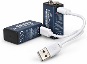 MediaRange nabíjacia USB-C Li-Ion batéria E-Block, 9V, 340 mAh, 2ks