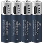 MediaRange nabíjacia USB-C Li-Ion batéria Micro AAA, 1,5V, 500 mAh, 4ks